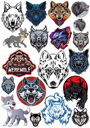 Collection of Wolf and Werewolf Vector Illustrations Free Vector