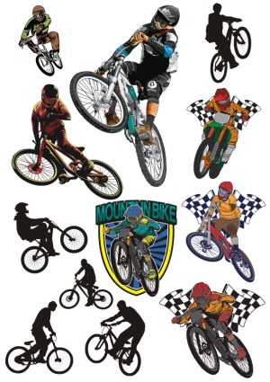 Mountain Bike Rider Action and Silhouette Vector Collection Free Vector