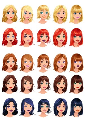 Set of 25 Female Cartoon Avatars with Various Hair Colors and Styles Free Vector
