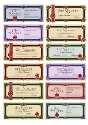 Set of Vintage Style Gift Voucher Templates in Multiple Colors Free Vector