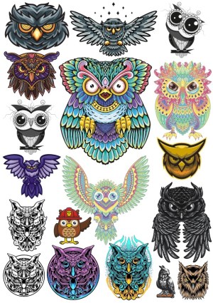Collection of Colorful and Stylized Owl Vector Illustrations Free Vector
