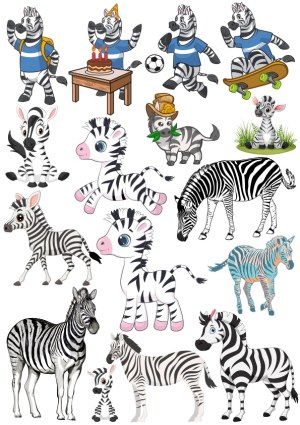 Collection of Various Zebra Illustrations and Cartoon Characters Free Vector