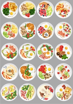Vector Set of Various Healthy Breakfast Plates Free Vector
