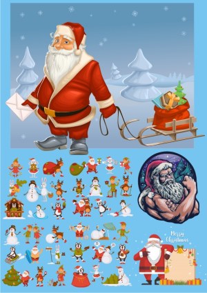 Christmas Santa Claus and Holiday Characters Vector Set Free Vector