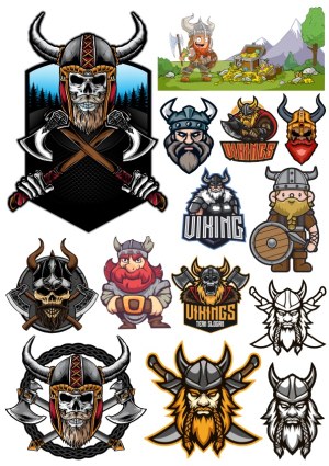 Collection of Viking and Norse Warrior Vector Illustrations Free Vector