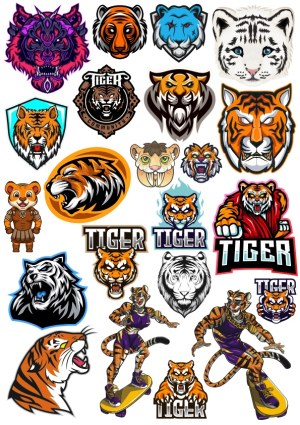 Tiger-Themed Vector Collection with Mascots and Logos Free Vector