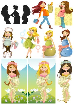 Cartoon Pregnant Women in Various Styles and Poses Free Vector