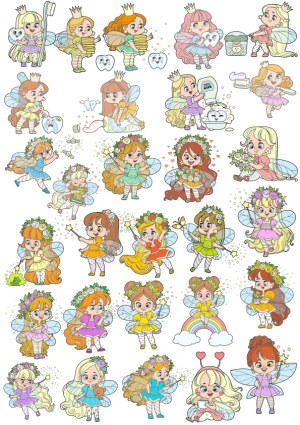 Cute Fairy Tooth Fairy Collection with Crowns and Flowers Free Vector