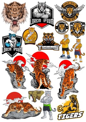 Collection of Tiger Mascots and Tiger-Themed Logos Free Vector