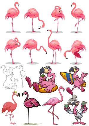 Various Flamingo Illustrations and Cartoons Collection Free Vector