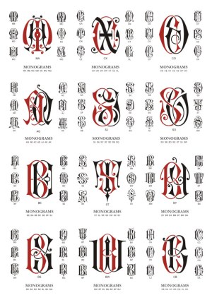 Ornate Two-Letter Monogram Set with Vintage Gothic Style Free Vector
