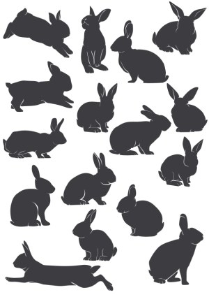 Silhouettes of Rabbits in Various Poses Free Vector