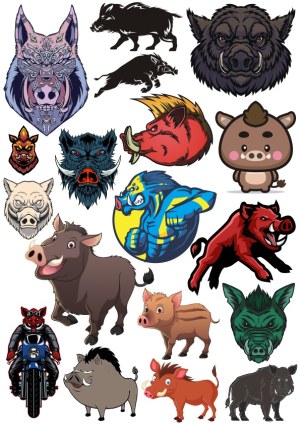 Collection of Wild Boar and Warthog Vector Illustrations Free Vector