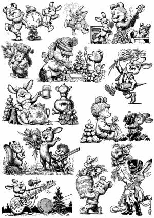 Black and White Vintage Style Animal Characters Illustrations Free Vector