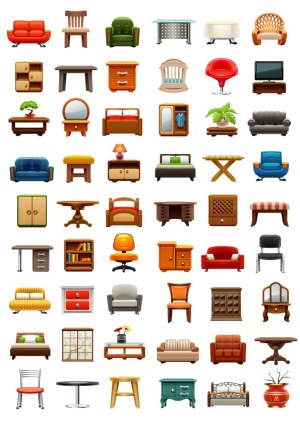Collection of 50 Colorful Furniture Vector Icons Free Vector