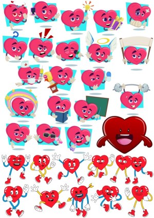 Cartoon Heart Characters with Various Emotions and Activities Free Vector