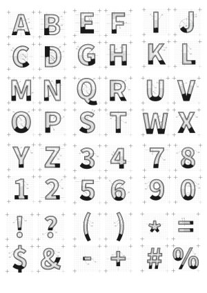 3D Blueprint Alphabet and Symbols Vector Set Free Vector