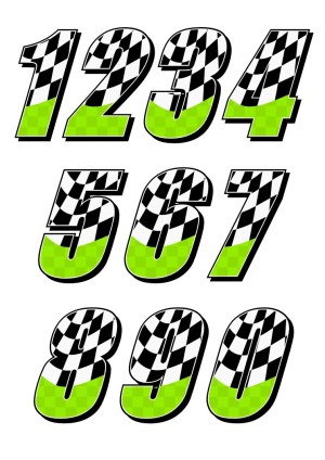 Racing Numbers Set with Checkerboard and Green Gradient Free Vector