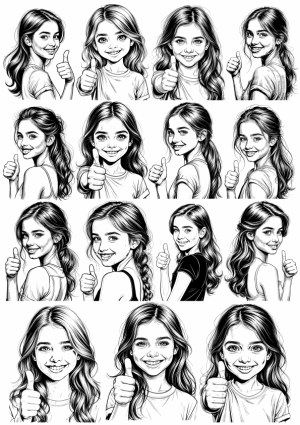 Black and White Vector Illustrations of Girls Showing Thumbs Up in Various Poses Free Vector