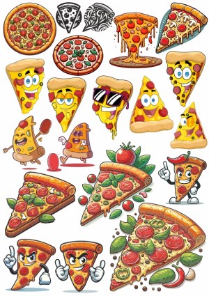 Cartoon and Realistic Pizza Slices and Whole Pizzas Vector Collection Free Vector