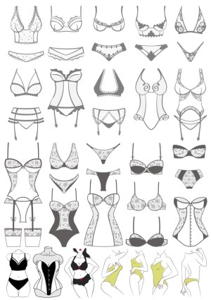 Set of Line Art Lingerie and Swimwear Vector Illustrations Free Vector