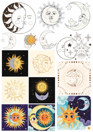 Collection of Artistic Sun and Moon Illustrations Free Vector