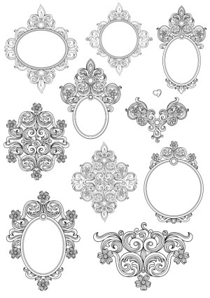 Set of Ornate Vintage Floral Frames and Decorative Elements Free Vector