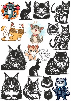 Diverse Cat and Kitten Vector Illustrations Collection Free Vector