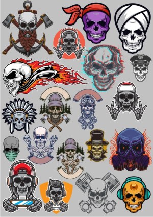 Collection of Detailed Skull Vector Illustrations with Various Themes Free Vector