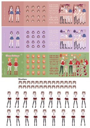 Customizable Anime School Girl Character Vector Set with Facial Expressions and Poses Free Vector