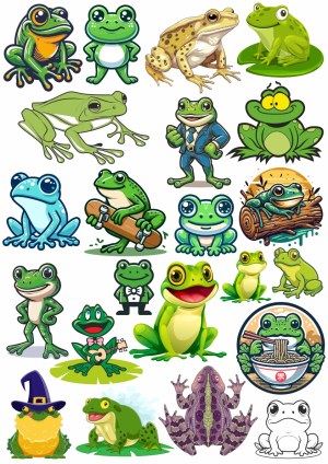 Collection of Diverse Frog and Toad Cartoon and Realistic Vector Illustrations Free Vector