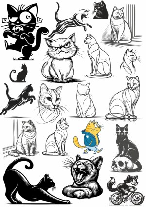 Collection of Artistic Cat Vector Illustrations in Various Styles Free Vector
