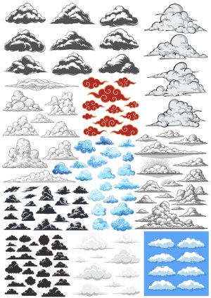 Collection of Various Stylized Cloud Vector Illustrations Free Vector