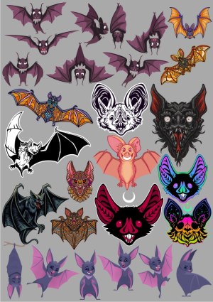 Collection of Stylized Bat Illustrations and Cartoon Bat Characters Free Vector