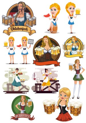 Oktoberfest Women Serving Beer Vector Illustrations Free Vector