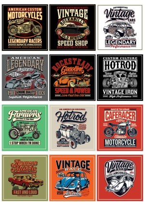 Vintage American Motorcycles, Hot Rods, Classic Cars and Farm Vehicles Collection Free Vector