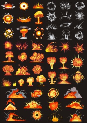 Explosion Set with Various Fire and Smoke Effects Free Vector
