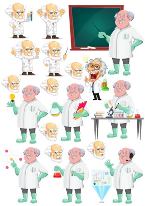Scientist Character Poses and Expressions Vector Set Free Vector