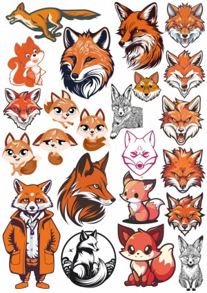 Collection of Fox and Foxhead Cartoon and Realistic Vector Illustrations Free Vector