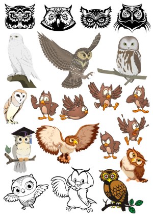 Collection of Owl Vector Illustrations in Various Styles Free Vector