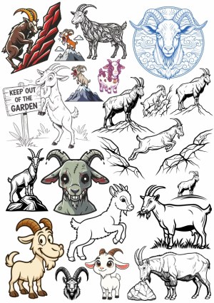 Diverse Vector Illustrations of Goats and Mountain Goats Free Vector