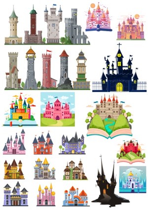 Collection of Various Castle and Tower Vector Illustrations Free Vector