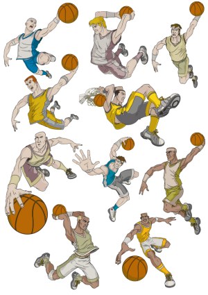 Vector Set of Male Basketball Players in Dynamic Poses Free Vector