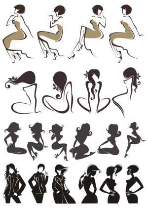 Stylized Female Silhouettes and Poses Vector Set Free Vector