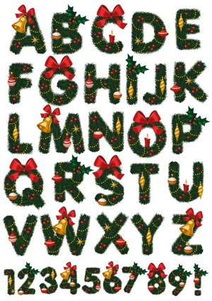 Christmas Wreath Alphabet and Numbers Vector Set Free Vector