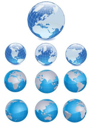 Set of Blue and Silver Globe Earth Vector Icons Free Vector
