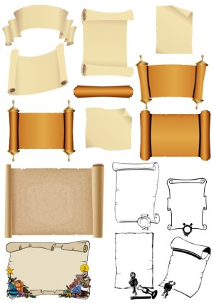 Collection of Various Vintage and Decorative Scrolls and Parchments Free Vector