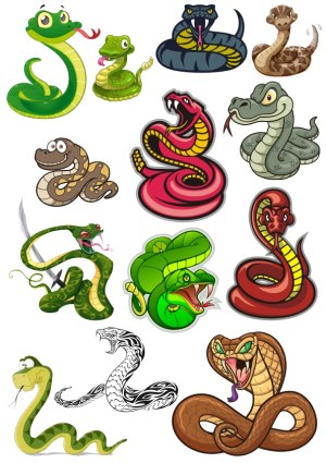 Collection of Cartoon Snake Vector Illustrations Free Vector
