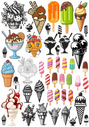 Colorful and Black-and-White Ice Cream and Popsicle Vector Set Free Vector