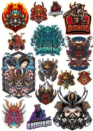 Samurai and Ronin Themed Vector Illustrations and Logos Free Vector